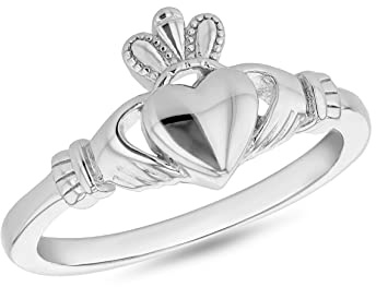 Tuscany Silver Unisex-Ring, Sterlingsilber, rhodiniert, kleiner Claddagh-Ring, Rhodiniertes Silber