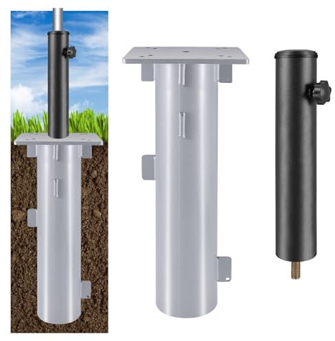 SLIIMU Universal Metall Bodenplatte für Ampelschirme, Sonnenschirmständer für Sonnenschirm, Bodenhülse für Kurbelschirm, Sonnenschirm-Schirm-Ständer, zum Einbetonieren (Silber-1)