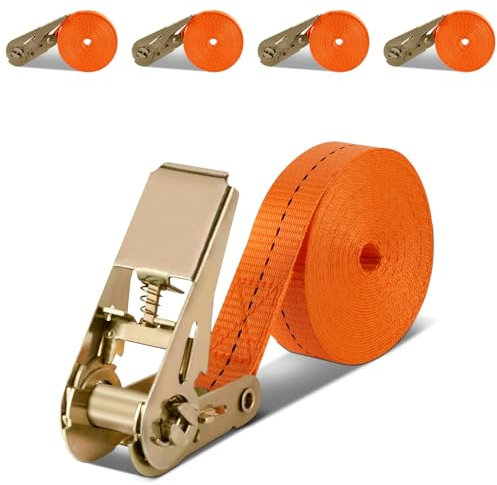 Cinghie di Tensione con Cricchetto 5M, 4 Pezzi Cinghie a Cricchetto, Cinghie di Fissaggio Professionali, Carico 1000 kg, Cinghie di Ancoraggio Estremamente Robuste Fissaggio del Carico