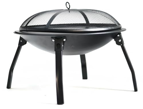 YUHANG Zusammenklappbare Feuerschale,Feuerkorb,Mit Funkenschutz,Aufbewahrungstasche,Für Terrasse,Holzkohlefeuer,Heizung,Durchmesser 55cm,Stahl,Schwarz