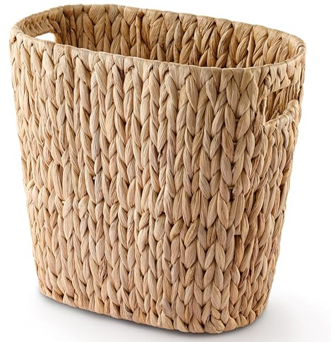 Tidita Corbeille à déchets en osier pour salle de bain – Poubelle en jacinthe d'eau – Poubelle de cuisine, salle de bain, panier à magazines ovale – Poubelle de bureau, poubelle de bureau avec dessus