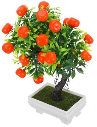 DEARMAMY Künstlicher Orangenbaum Im Topf Mini-Faux-Obst-Bonsai Gefälschter Orangenbaum Grüne Pflanzensimulation Realistische Mandarinen Mit Vase Für Küchentisch-Mittelstücke