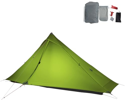 Telomat 3FULGEAR Lanshan1 Pro ultralätt campingtält för 1 person 3/4 säsong professionell 20D nylon dubbelsidigt silikontält, camping, vandring, kajak, klättring, vandring (grön 4 säsong)