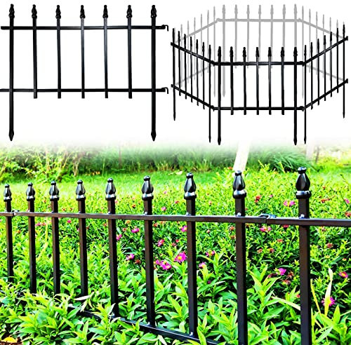 Thealyn Metal Decorative Garden Fence 57cm Wide x 45cm High (5 Panels, Total Length 2.8m), Metal Fence Panels, Landscape Fencing for Flower Bed, Trees, Animal Barrier