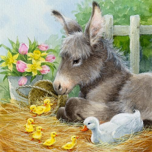 20 Servietten Esel mit Küken als Tischdeko Frühling. Papierservietten mit Motiv für den Frühling. Auch für Decoupage und Serviettentechnik 33x33cm