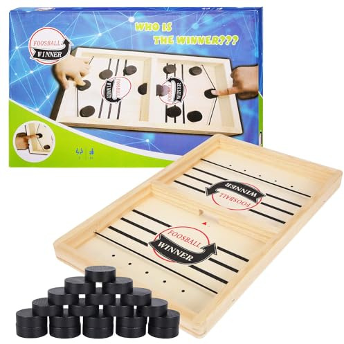 Herenear Tisch Hockey Spielzeug, Interaktive 2-in-1 Eltern-Kind Interaktion Katapult Brettspiel, Tischhockey Holz, Schnell Sling Puck Match-Spiel, Portable Schachbrett-Set, Partyspiele