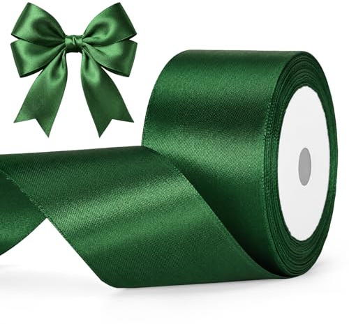 G2PLUS Dunkelgrün Satinband 50mm, Breit Dekoration Geschenkband, 22m Schleifenband zum Bastel, Dunkelgrün Satin Dekoband für Geschenkverpackung, Dekoration