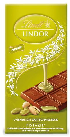 Lindt Schokolade | LINDOR Tafel Pistazie | 100g | feinste Vollmilch-Schokolade mit einer unendlich zartschmelzenden Pistazien-Creme-Füllung | Schokoladen-Tafel