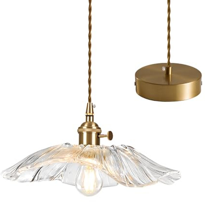 LOVIVER Modern Pendelleuchte, Blumenglas Esstischlampe, Verstellbare Hängelampe mit Spiralkabel, Deckenleuchte Hängend für Küche Schlafzimmer Keller Wohnzimmer Esszimmer Flur Café, Transparent Groß