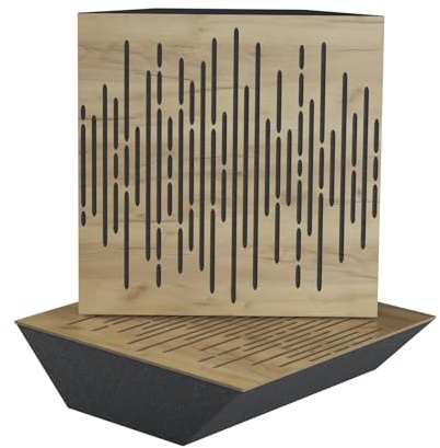 2er-Pack – Akustik-Eck-Bassfalle | 50x50x10cm | Akustikbehandlung für Aufnahmestudios | Schalldämmung - Absorption - Diffusion - Reflexion | Farbe: [x2 WAVE-150mm | Eiche]