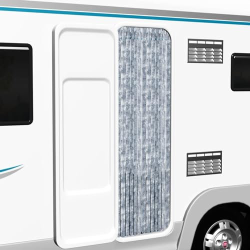 Ailgely Flauschvorhang Chenille 90 x 200 cm, Türvorhang aus Chenille Fliegenschutz Insektenschutz Camping Insektenschutz für Camping Wohnwagen Weiß und grau