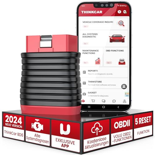 thinkcar OBD2 Bluetooth Adapter, BD6 OBD2 Diagnosegerät Mit Alle Systemdiagnosen + 5 Servicefunktionen(Bleed, Brake, Öllampen, IMMO, ETS), Diagnosegerät Auto Für iOS & Android Exklusive APP