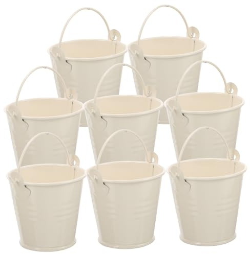 Yardenfun 8 Stück Kleiner Eiseneimer Beige 5,6x5,6x4cm Blumentopf aus Weißblech Kleine Pflanzgefäße für Fensterbank und Gartendeko Metallkübel mit Griffen zum Hängen und Reihen