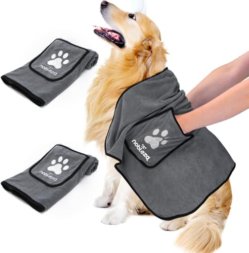 Nobleza 2 Pezzi Asciugamano da Bagno per Cani e Gatti in Microfibra Ultra Assorbente, Asciugatura Rapida, Morbido e Lavabile per Tutte Le Taglie, 106 x 66 cm, Grigio