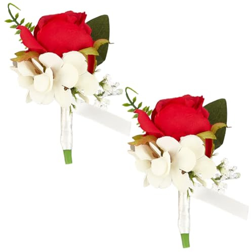 craspire 4 Stück Rosen Ansteckblume Aus Rotem Seidenstoff Kunstblume Mit Grünem Blatt Seidenband Ansteckblume Boutonniere Broschen Set Für Trauzeugen Braut Bräutigam Brautjungfern Abschlussball