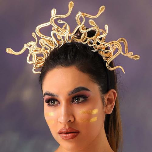 Reaky Medusa Schlangen-Stirnbänder, goldfarben, Schlangenhaarband, Halloween-Kostüm, Haarschmuck für Damen