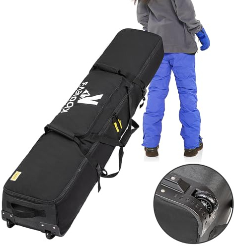 Kioqiear Rolling Ski Bag with Wheels for Air Travel,Padded Double Ski Bag to Hold 2 Pairs of Skis up to 175 or 190 cm. (BLK, 175cm)