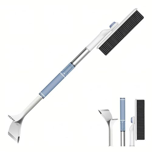 Blue 2-in-1 Snow Brush & Ice Scraper & Snow Shovel for Car Truck SUV Bus Windscreen Windshield, Ergonomic Foam Grip, Adjustable Extendable Detachable Handle, Scratch-Free Efficient Winter Snow Removal