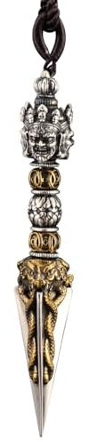 Labulak Handmade Tibetan Buddhism Pendant For Men Silver and Brass - Buddha - Self Defense Jewelry - Vajra - Spiritual Necklace - Yoga