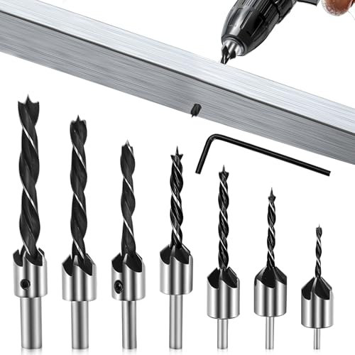 Bohrer mit Senker, 7-Teiliges Holzbohrer Set Spiralbohrer Metall mit Inbusschlüsseln Senkbohrer mit Aufstecksenker 3-10mm Kegelsenker Holz für Holzverarbeitung