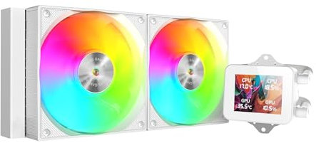 Mars Gaming ML-VISION240, Refroidissement Liquide AIO, TDP 500W, 2X Ventilateurs ARGB avec Noyau en Cuivre et Aluminium FDB, Écran LCD IPS 4:3 Rotation 360° et Logiciel, Multisocket Universel, Blanc