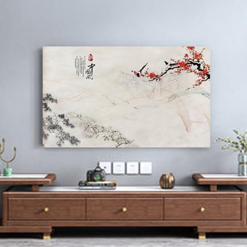 TV Dust Cover For Bedroom Wall Mounted Screen Protective Cover 19-100in TV Cover For LCD LED TV Display Dust Cover With Landscape Painting Flower Printing(Size:100IN(W222xH125CM),Color:B)