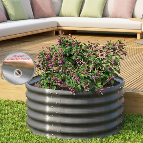 Vitavia Hochbeet Vita 401 RUND, Granit | Wetterfest aus Zincalume® | Ergonomisch & Rückenschonend | Schutz vor Schnecken & Unkraut | Perfekt für Gemüse & Blumen