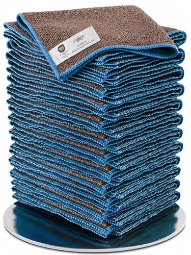 Wowtowelz Mikrofasertücher für Küche, Bad, Haushalt und Auto - Reinigungstücher, Putzlappen, Wischtücher aus recyceltem Plastik 12er Set - 40x40cm - Grau/Blau