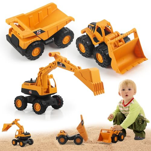 JWTRSVTY 3 PCS Juguete De Arena para Excavadora, Excavadora De Juguete, Vehículos De Construcción Excavadora Juguetes, Bulldozer Juguete para Niños, Avec Excavadora, Pala Cargadora, Volquete