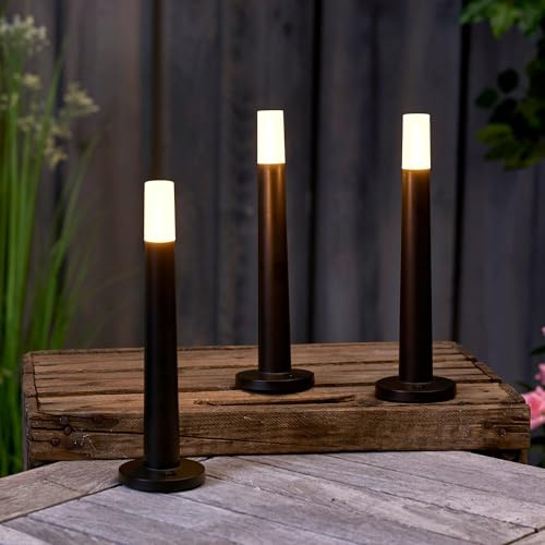 Northpoint LED Lounge Stabkerzen 3er-Set für Innen und Außen Dimmbar Warmweiß Touchtaste Ladeschale Indikationsleuchte (schwarz)