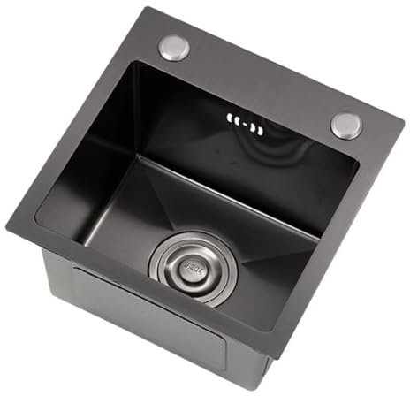 AYCDL Fregadero Pequeño De Un Solo Seno con Sifón Y Escurridor, Práctico para Despensa, Estudio, Bar, Panel De Acero Inoxidable De 3 Mm.,Black-38 * 30 * 22cm