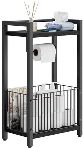 IBUYKE Porte-Papier Toilette Support Étagère Étroite Salle de Bains TLJ020B | Autoportant,avec Étagères, pour Papier Toilette Téléphone Lingettes Humides,Étagère Étroite pour Salle de Bain Salon Cuisine