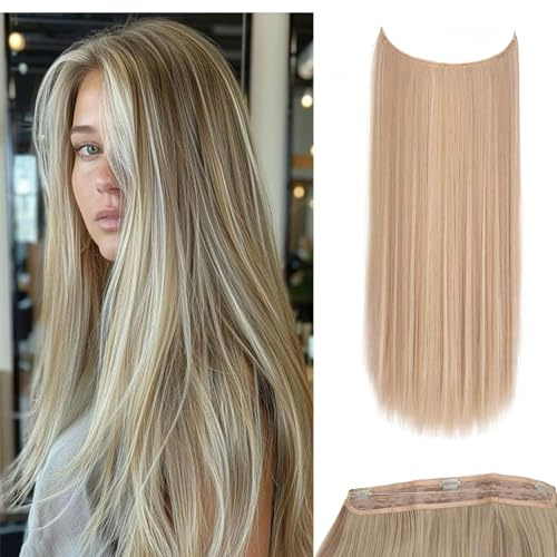 JJstar Unsichtbare Draht Haarverlängerung mit 3 Clips 50 cm Glatt Synthetische Hochtemperaturfaser Extensions für Damen