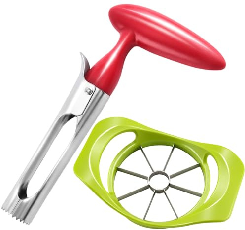 Apple Corer and Slicer Set, Red Apple Corer Remover with Green Slicer, Efficient Kitchen Tool for Fresh Fruit Preparation, Size 18x9.5cm, 15.5x10.2x4.5cm