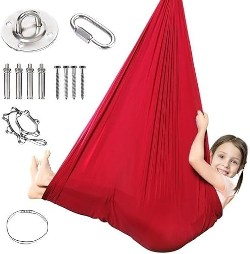 Yoga Schaukel - Anti-Gravity-üBungen HäNgetuch Geeignet, Um Ängste Abzubauen,Glück(Red,280x100CM/110x39in)