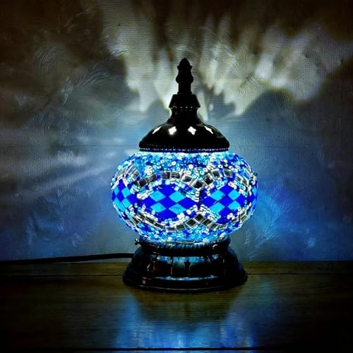 Maimeili Türkische exotische Mosaik Tischlampe mit handgefertigten marokkanischen Stil Retro Lampe Schatten Dekorative Lichter für Schlafzimmer Bar Mann Höhle Büro Art Dekor