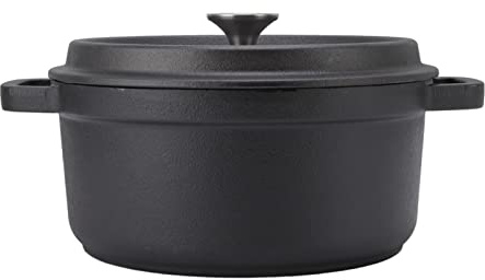 OPPWONG Pentola in Ghisa di Grande capacità, Ritenzione Uniforme del Calore Pentole in Ghisa Non Rivestita con Forno Olandese con Manico a Doppio Anello per Zuppe, Stufati, Cotture