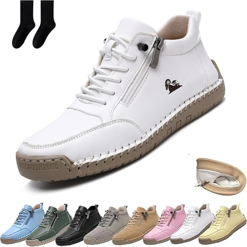 Chaussures orthopédiques confortables en cuir faites à la main pour femme et homme, baskets en cuir avec fermeture éclair latérale, chaussures d'extérieur décontractées pour la conduite et la marche