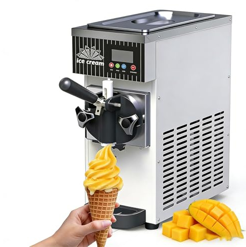 Macchina Commerciale 450W per Gelato, Macchina per Gelato Soft da Banco con Produzione 4-5 Kg/H, Compressore 450W, Pulizia con un Pulsante e Pannello LED, Acciaio Inox per Gelaterie(Cream)