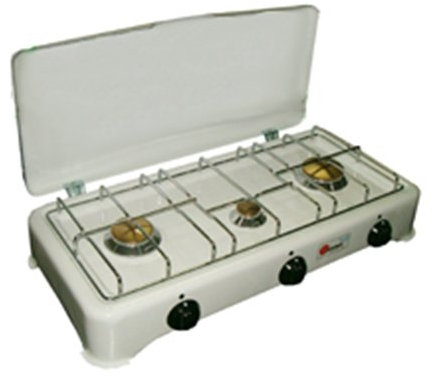 Easyricambi FORNELLO Cucina 3 FUOCHI da Campeggio A Gas GPL Coperchio 59x28cm Parker 5327GPL