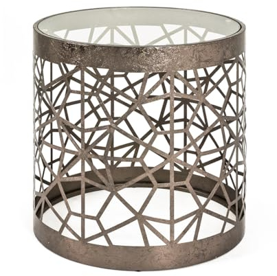 HAKU Beistelltisch rund Bronze Metall Couchtisch mit Sicherheitsglas 8 mm - Maße: H 50 x Ø 50 cm Style: Art Deco