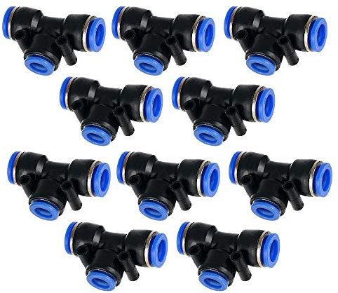 Yoebor Push to Connect Reducing Tee 8mm x 6mm x 8mm OD Reducer T-fitting 10