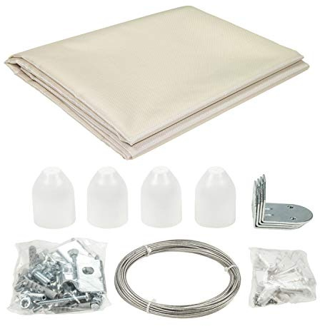 sunprotect 12507 Seilspann-Markise Komplett-Set, 2,7 x 1,4 m, Sonnenschutz für Pergola Wintergarten Terrasse, beige, 38-teilig (1 Set)