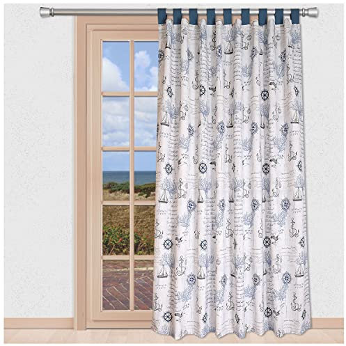 SeGaTeX home fashion Maritimer Schlaufenschal Atlantik Segelboot Möwe und Anker blau-grau Exklusiver Dekoschal Urlaubsmotiv 145 x 150 cm