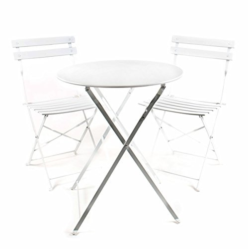 Bubble-Store 3tlg. Bistrogarnitur Metall, Klapptisch Ø 60 cm 2X Klappstühle, Retro-Design, für innen und außen (Weiss)
