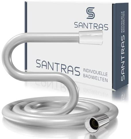 SANTRAS® Duschschlauch 1,5m aus Kunststoff in Chrom - Brauseschlauch verdrehsicher - 1/2 Zoll Standard Anschluss & Trinkwassergeprüft - Made in Germany