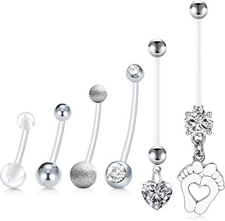 LAURITAMI 6stk Schwangerschaft Bauchnabelpiercing Nabel Ringe Acryl Fleixble Bioflex 14/18/25/32mm Stab Bauchnabel Piercing