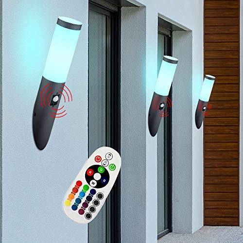 3er Set Wand Lampe FERNBEDIENUNG Edelstahl Garten Fackel Leuchte dimmbar im Set inkl. RGB LED Leuchtmittel