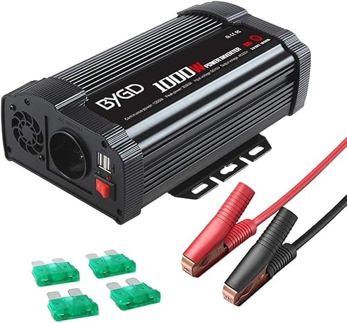 BYGD 1000W Convertisseur 12v 220v, avec 1 Prise française et 2 Ports USB | Alimentation Stable 1000W, Protection Surchauffe/Surcharge, Idéal Pour Recharger Téléphone, Tablette en Trajet Voiture