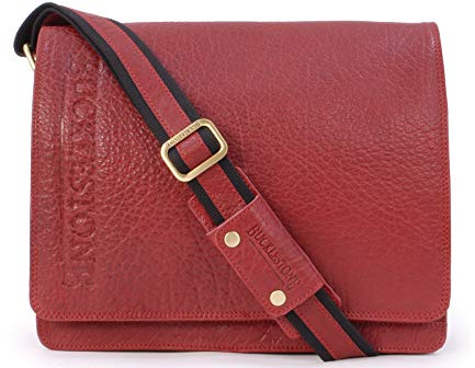Bucklestone - Herren Leder Schultertasche - Umhängetasche Mittelgroß - Passend für einen 15 Zoll Laptop und Notizbuch A4 - Lancaster - Bubble Rot